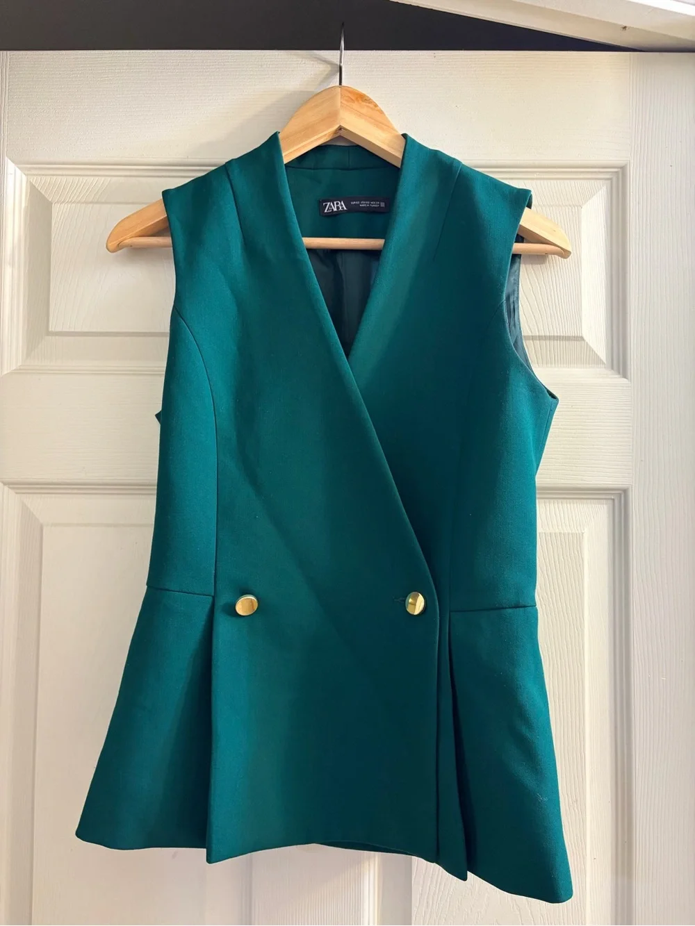 Zara Teal Sleeveless Blazer Vest with Gold Buttons
